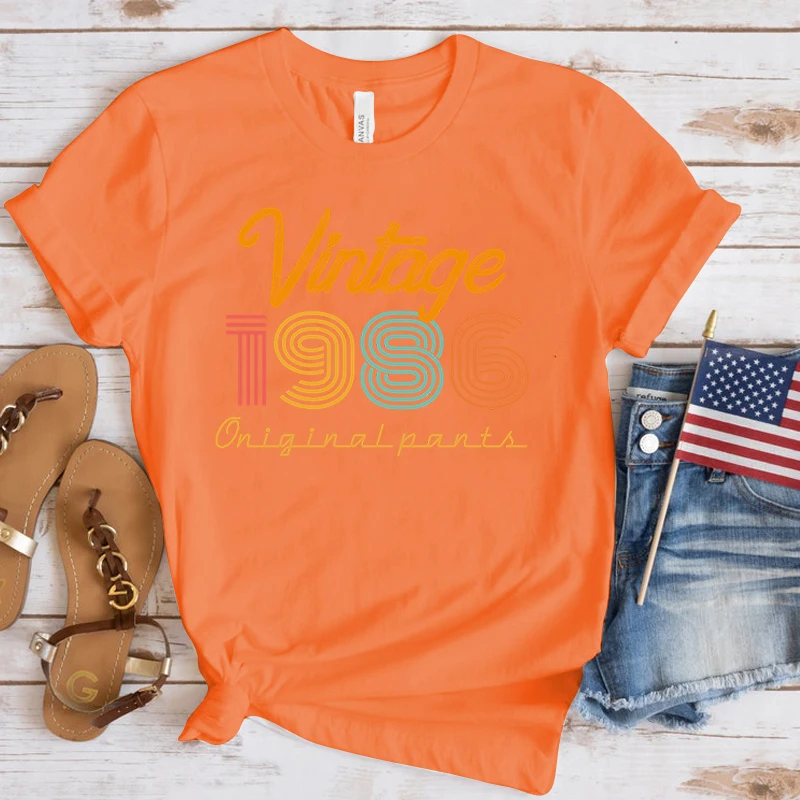 (Premium T-shirt) Neue Vintage 1986, Print T Shirt Frauen Kurzarm Tops Tees Sommer Mode Lose Casual T-Shirt (Schnelle Lieferung) – Detail 11