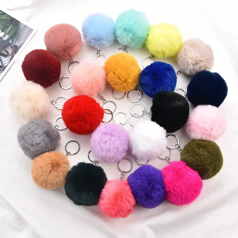 Plush Keychain Fluffy Fur PomPom Keychain Soft Faux Rabbit Fur Ball Car Keyring Pompom Key Chains Key holder Women Bag Pendant Jewelry Gifts