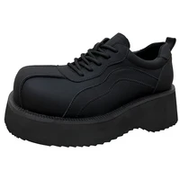 Thick Bottom Height Increasing Non-Slip Wear-Resistant Lace-up Low-Top Casual Muffin Men's Loafers Dark 1