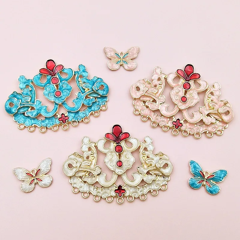 금속 합금 에나멜 꽃 커넥터, DIY 쥬얼리 제작 액세서리, 45x62mm, 10 개