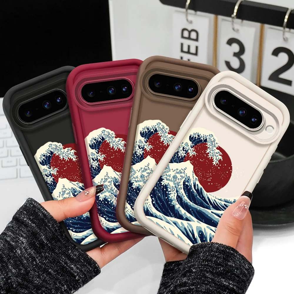 Red Sun Waves Phone Case For Google Pixel 10 9 9A 8 8A 7 7A Pro XL 4G 5G Staircase Soft Cover - 2