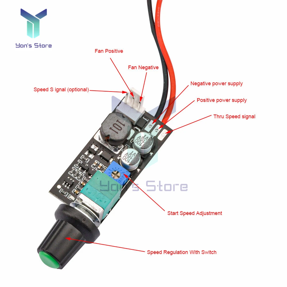 DC 5V 12V Adjustable PWM Fan Speed Controller with Knob Switch 2/3 Wire fan Speed Governor noise reduction can be shut down