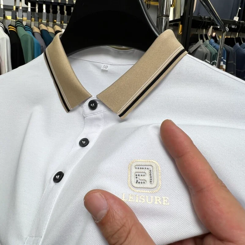 

DYXUE Summer Cotton Polo Shirt Short Sleeve Button High-End Luxury Embroidery Design Casual Business T-shirt Fashion Top M-4XL