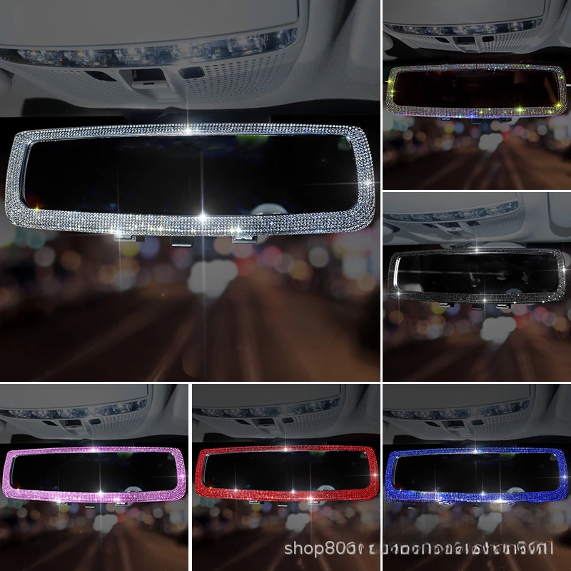 Bling Rhinestone Car Interior Rearview Mirror Cover Crystal Diamond Car Rear View Mirror Decoration Auto Accessories Women rearview mirror cover