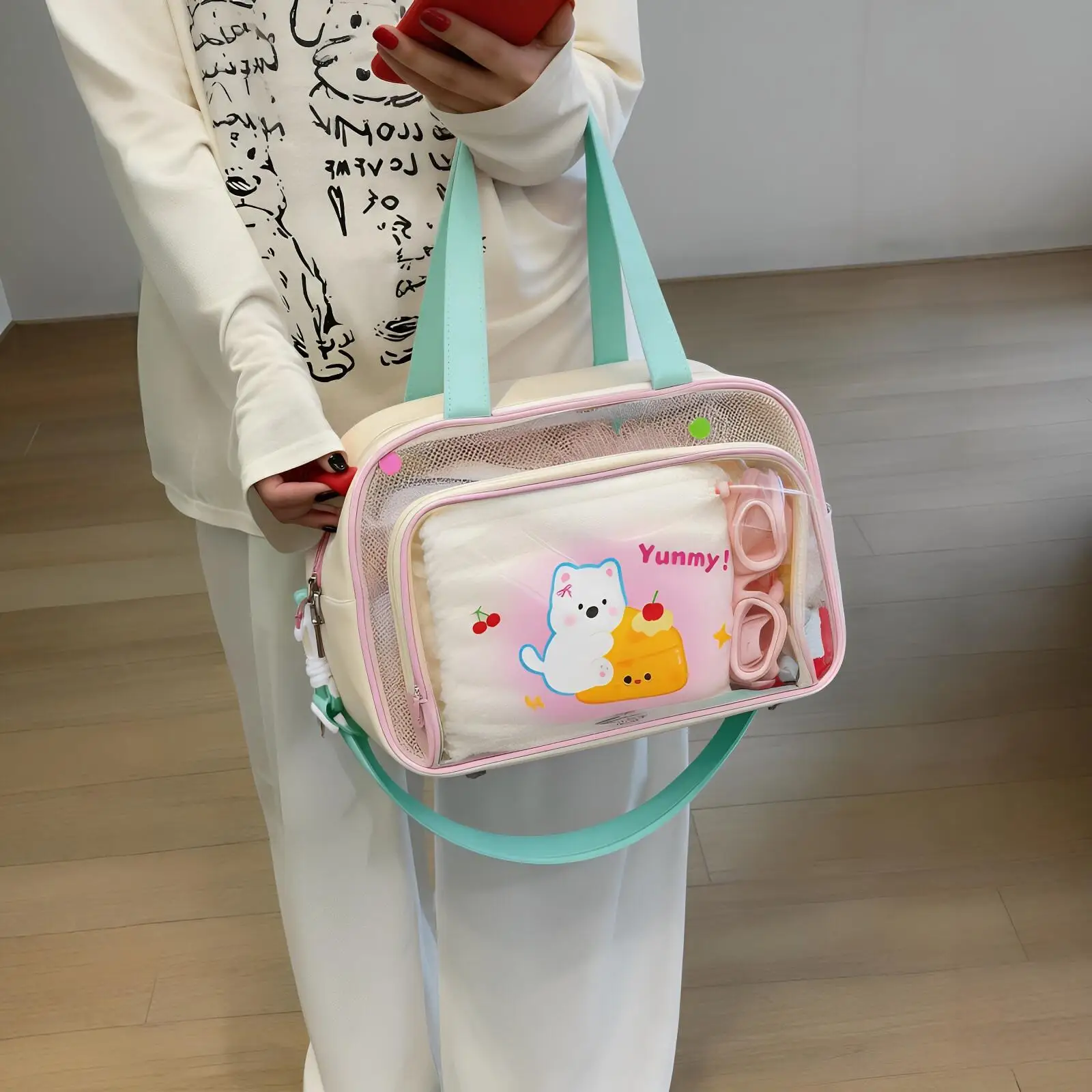 방수 수영 가방 대용량 수납 파우치 습식 및 건식 분리 해변 다이빙 수영 가방 여성용 세면도구 가방