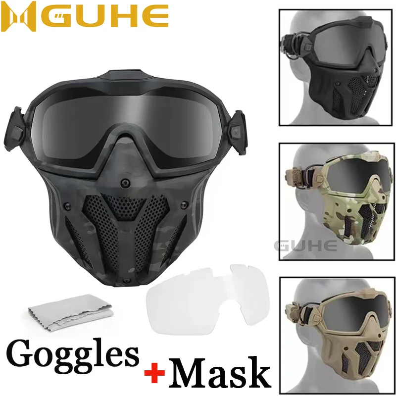 Airsoft Mask Heavy Duty Tactical Protective Mask with Anti-Fog Goggles Eye  Protection and Tactical Fast Helmet Impact Resistant for Hunting Paintball