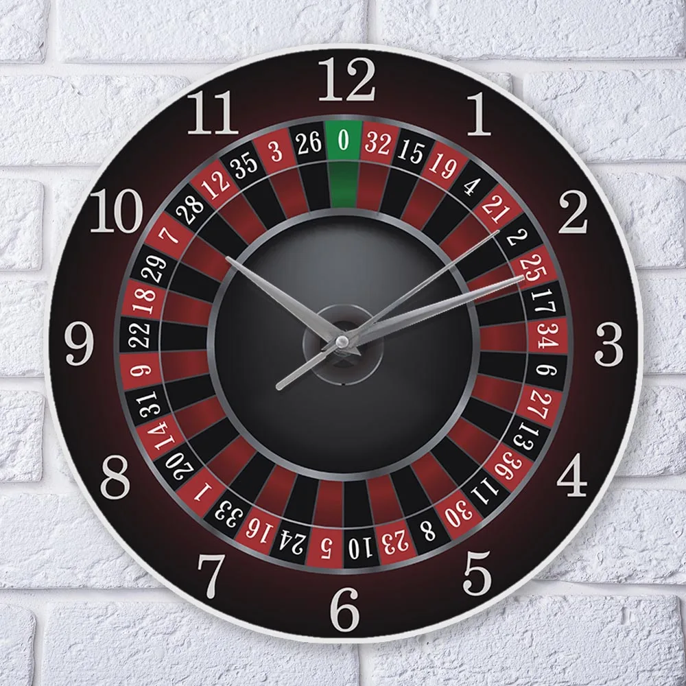 Poker Roulette Wall Clock With Black Metal Frame Las Vegas Game Room Wall Art Decor Timepiece Clock Watch Gambling Casino Gift silent clock