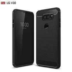 Shockproof Silicone Brushed Carbon Fiber Phone Case for LG V30 (Black)
