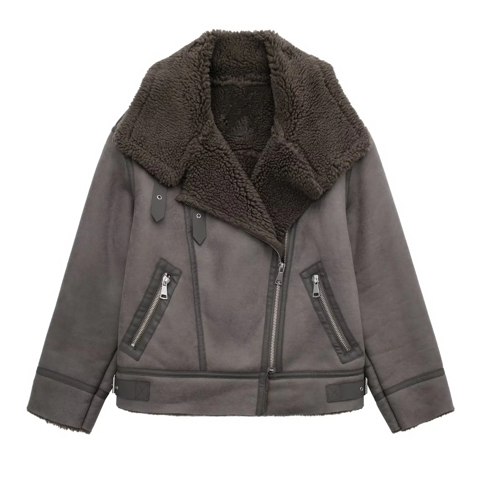 

Faux Leather Fleece Sheepskin Jackets Women Fall Winter Warm Leather Coats Chic Lady Fur Jackets Female Clothing
