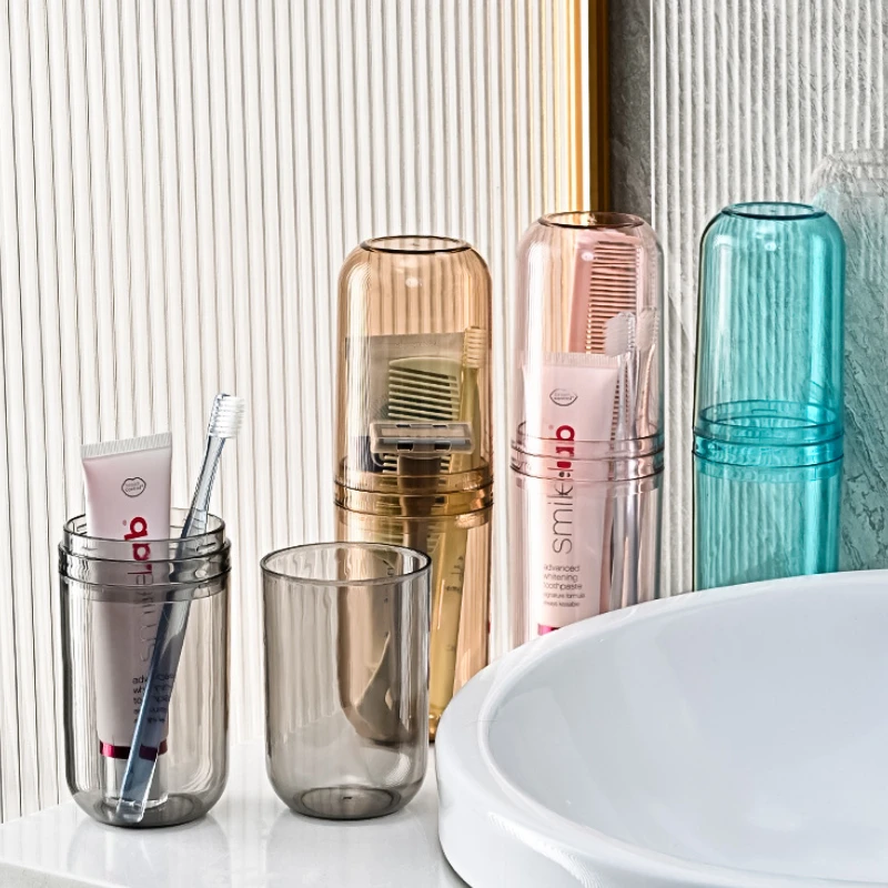 

New Fashion Transparent Toothpaste Toothbrush Holder Travel Bathroom Portable Toothpaste Toothbrush Organizer with Wash Cup