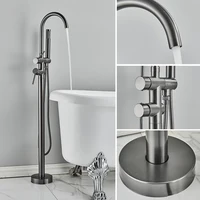 Rozin แปรงทองห้องน้ําก๊อกน้ําชั้นติดตั้งอิสระอ่างอาบน้ําฝักบัวก๊อกน้ําร้อนเย็น Crane พร้อม Handshower 6