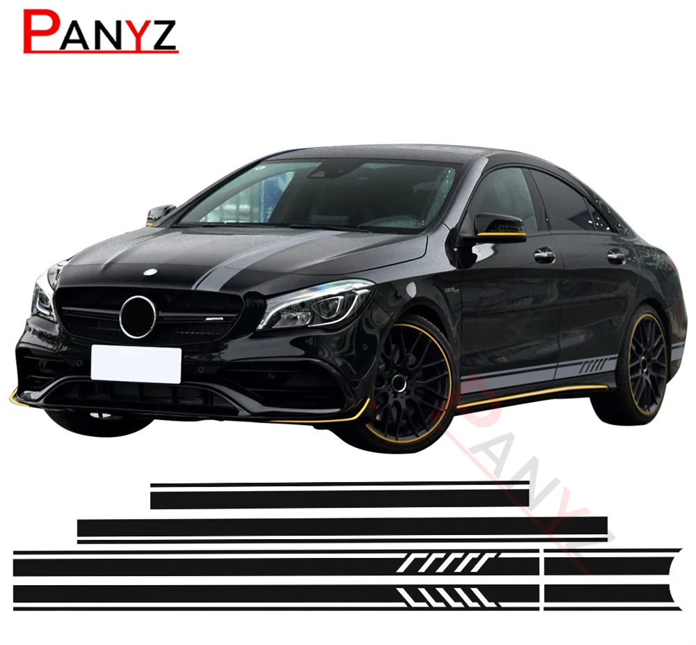 Worth-Buy】 Đề Can Sọc Cạnh Phong Cách Phiên Bản 1 Cho Mercedes Benz CLA 45  W117 C117 X117 AMG-Sợi Carbon 5D/Đen/Trắng/Xám Bạc