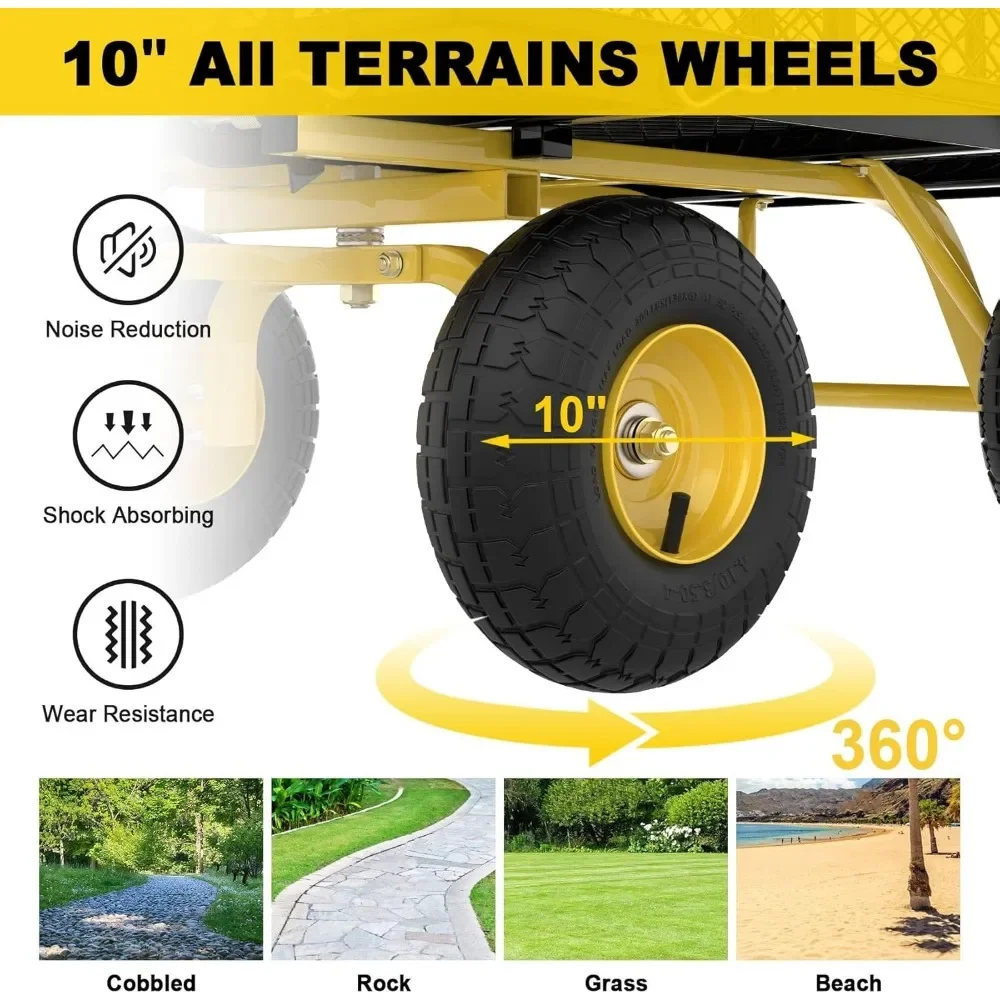 Folding Cart Utility Metal Wagon With 180&deg; Rotating Handle and 10-inch Wheels Garden Carts Cargo Trolleys Trolley Multi-purpose