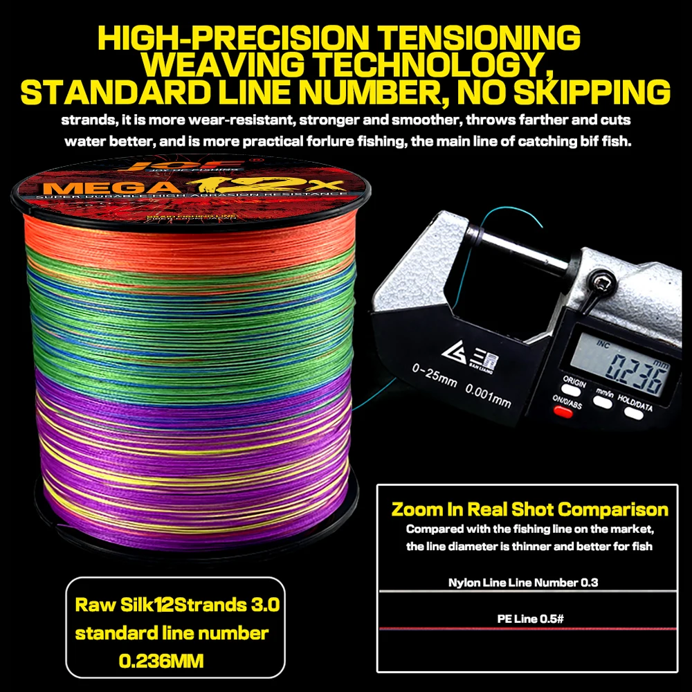 12 Strands PE Braid 300M/500M/1000M Braided Fishing Lines Multi-Color Super  Strong Big Game Multifilament Carp Fishing Line Wire