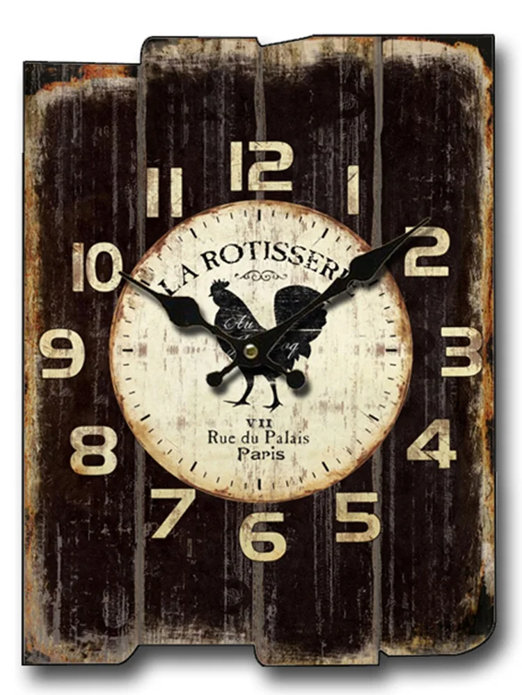 Large Square Wall Clock Retro Wood Vintage Clocks Color:A-97;Sheet Size:30X40CM