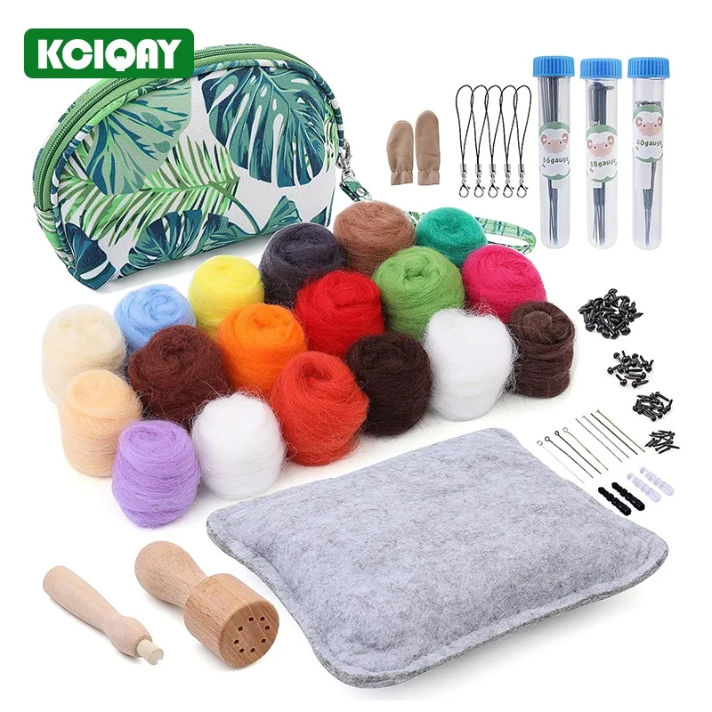 

Needle Felting Kit 18 Colors Per 3g Wool Roving Felt Needle Kit Wool Felt Tools With Exquisite Green Storage Bag For Beginners