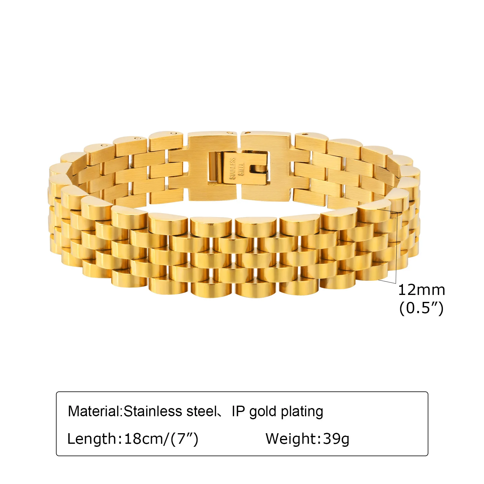 Bracelet Chaîne Grande Maille Trombone Acier Inoxydable , Argent Ou Or, Bracelet Chaîne