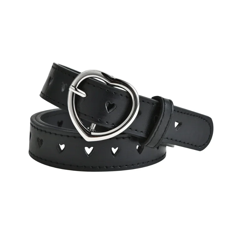 Leather Belt Children Faux Kids Cute Peach Heart Buckle Belts For Girls Solid Waistband Love Heart Eyelet Grommet