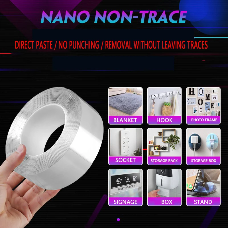 

20MM Tape Waterproof Wall Stickers Reusable Heat Resistant Bathroom Home Decoration Tapes Transparent Double Sided Tape