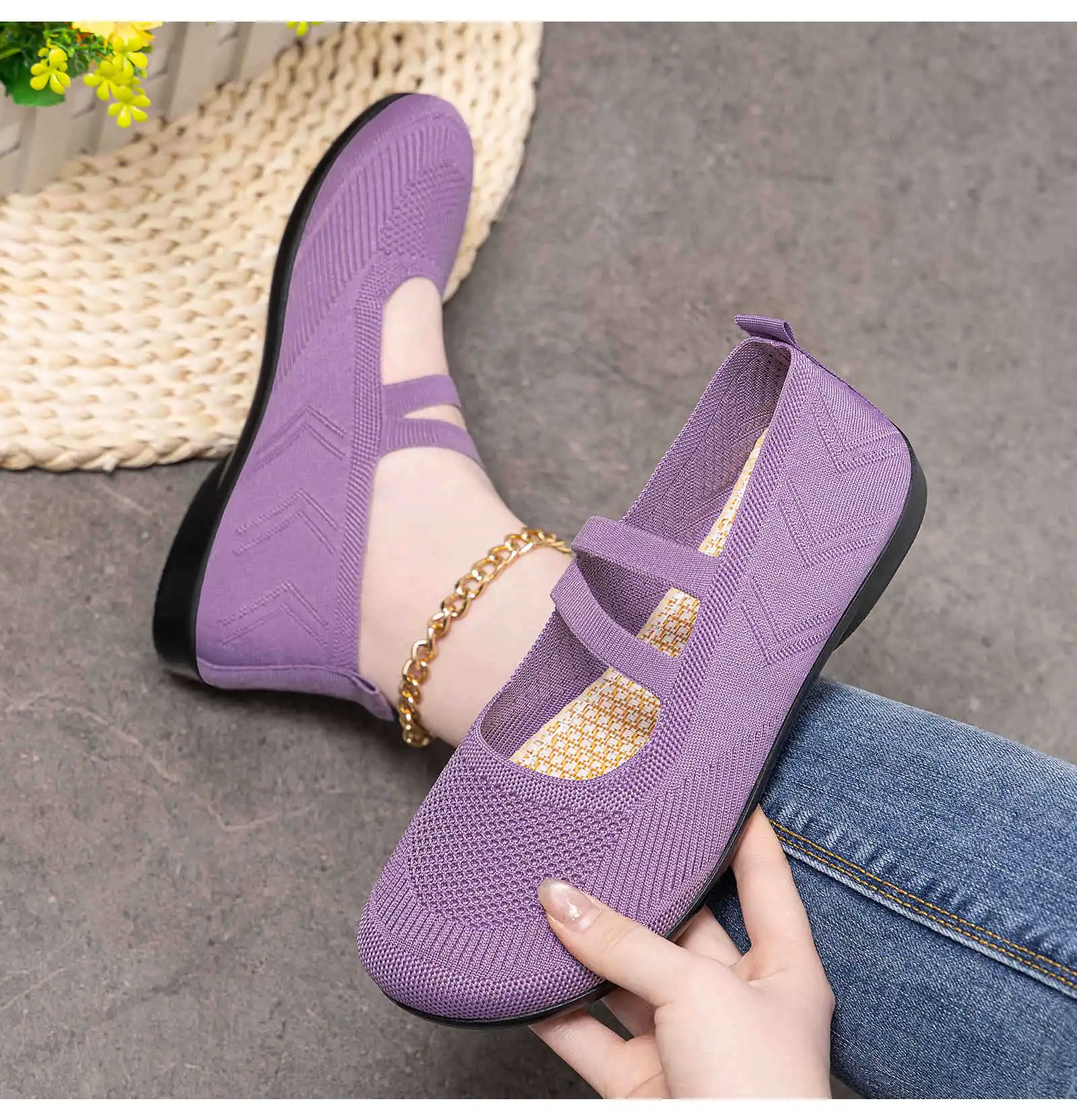 أحذية نسائية خفيفة الوزن من النسيج الشبكي، أحذية باليه كاجوال، أحذية ماري جين، أحذية مسطحة للسيدات، أحذية صيفية