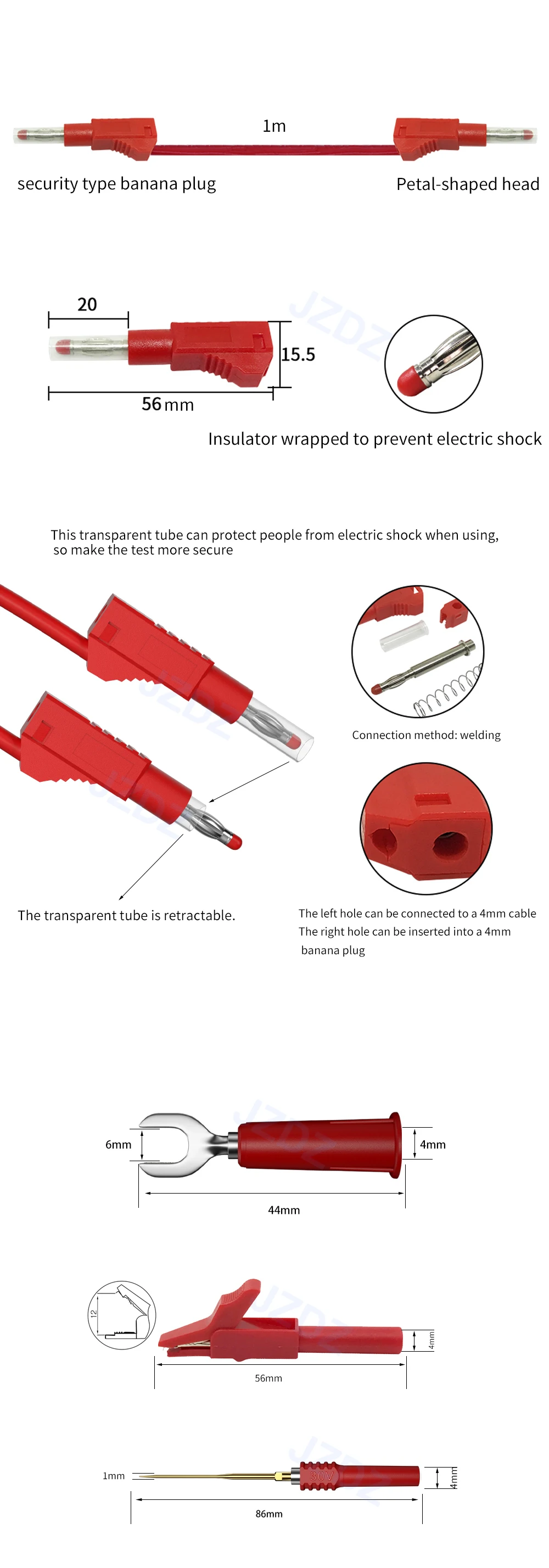 para Banana Plug, Jacaré Clip, U-Type Plug,