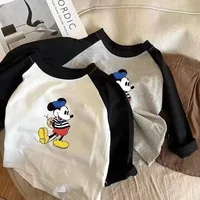 T-shirt rayé Mickye Mouse pour enfants, manches Leurs lan, manches longues, dessin animé, vêtements pour bébés garçons et filles, mode printemps, 2025 5