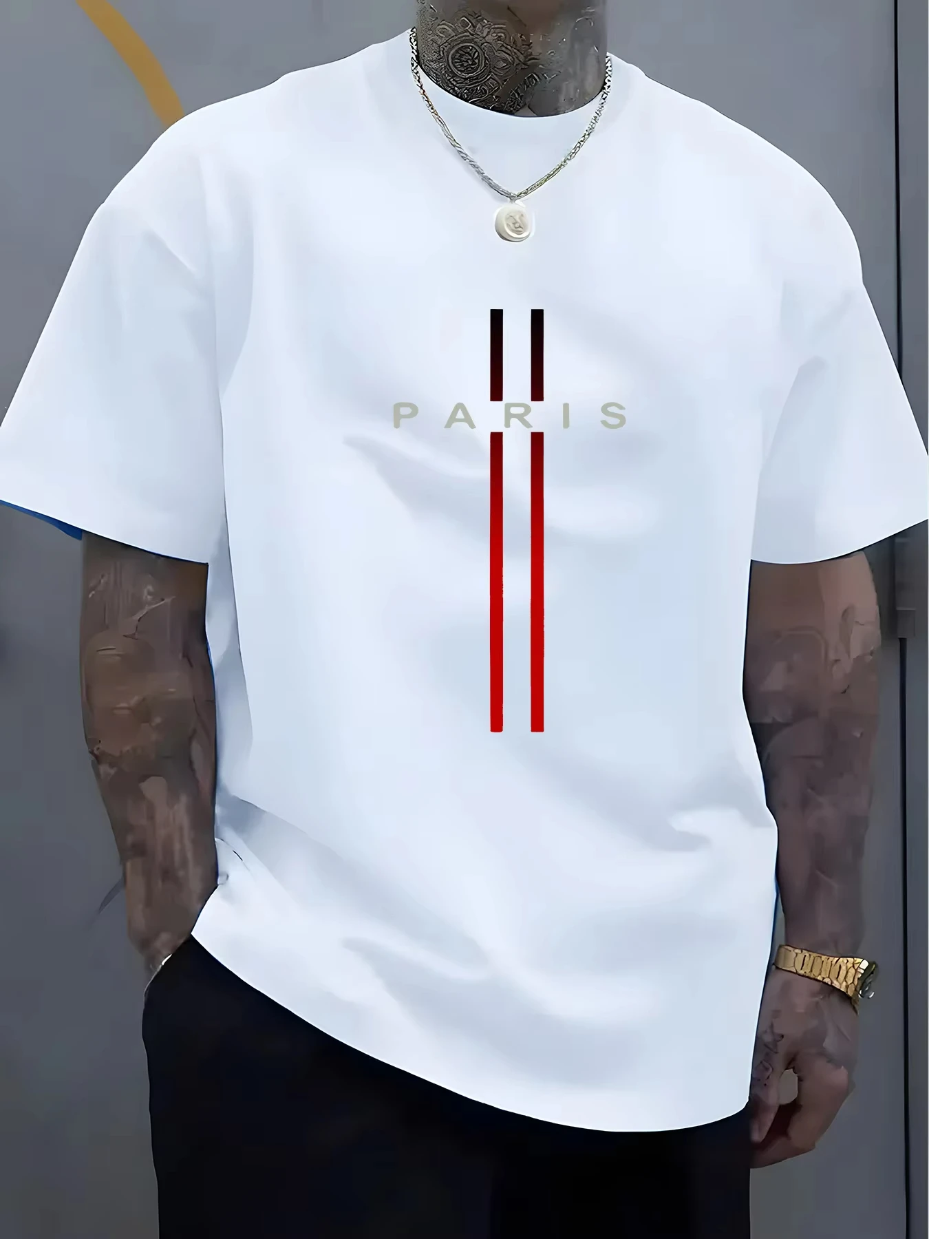 Summer Men's Pure Cotton Casual Loose Fit Plus Size Paris Letter Pattern Printed Round Neck Short Sleeved Kid T-Shirt Top