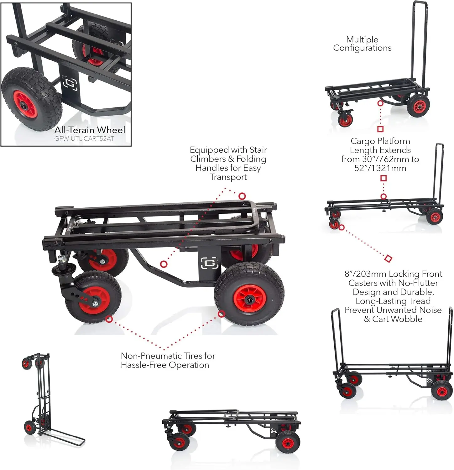 All-Terrain Folding Multi-Utility Cart with 30-52&rdquo; Extension & 500 lbs. Load Capacity