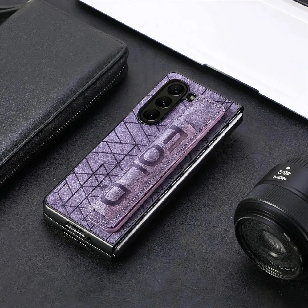 PU Leather Wrist Strap Phone Case with S Pen Holder & Finger Grip