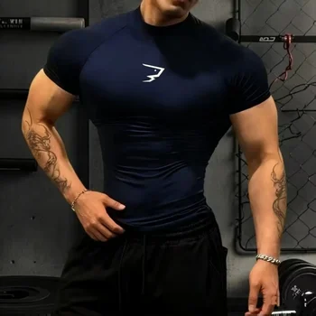 T-shirt a Compressione da Corsa per Uomo, Manica Corta, Maglietta Sportiva per Palestra e Fitness, Abbigliamento Atletico Maschile