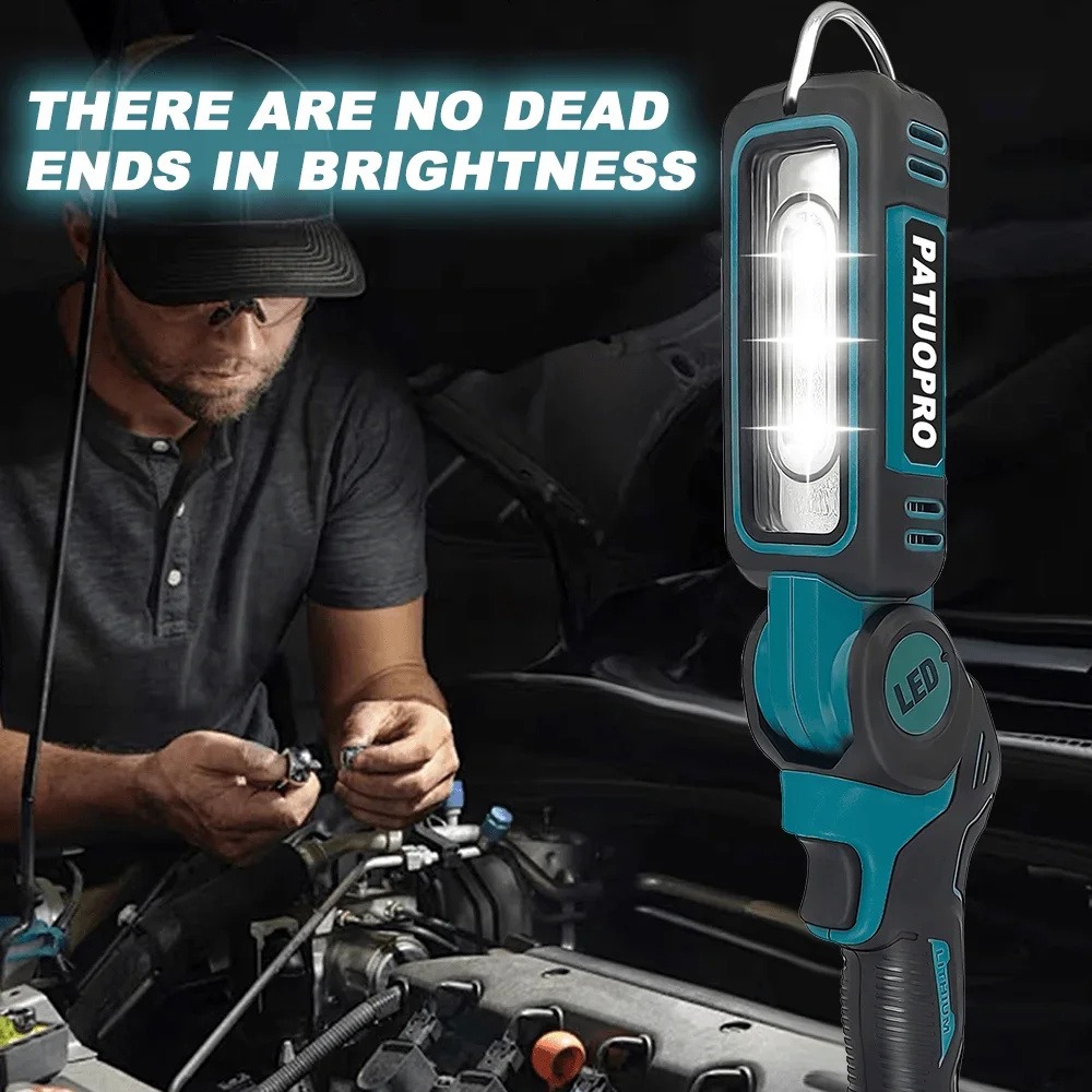 21V Cordless Foldable LED Flashlight Handheld Spotlight Degree Adjustable Jobsite Work Light For Makita 18V Battery (No Battery)
