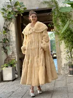 Manteau Long en fourrure d'angora pour femme, jupe de Style coréen, ourlet, manches lanternes, col de poupée lapin, vêtements d'extérieur, automne et hiver 1