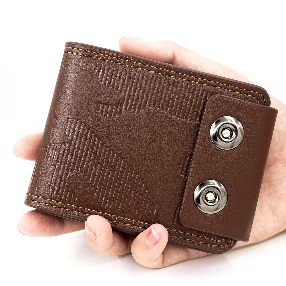1Pcs PU Leather Wallet Men'S Short Coin Purse Simple Double Row Magnetic Money Clip Large Capacity Wallet Trendy Fashion Casual