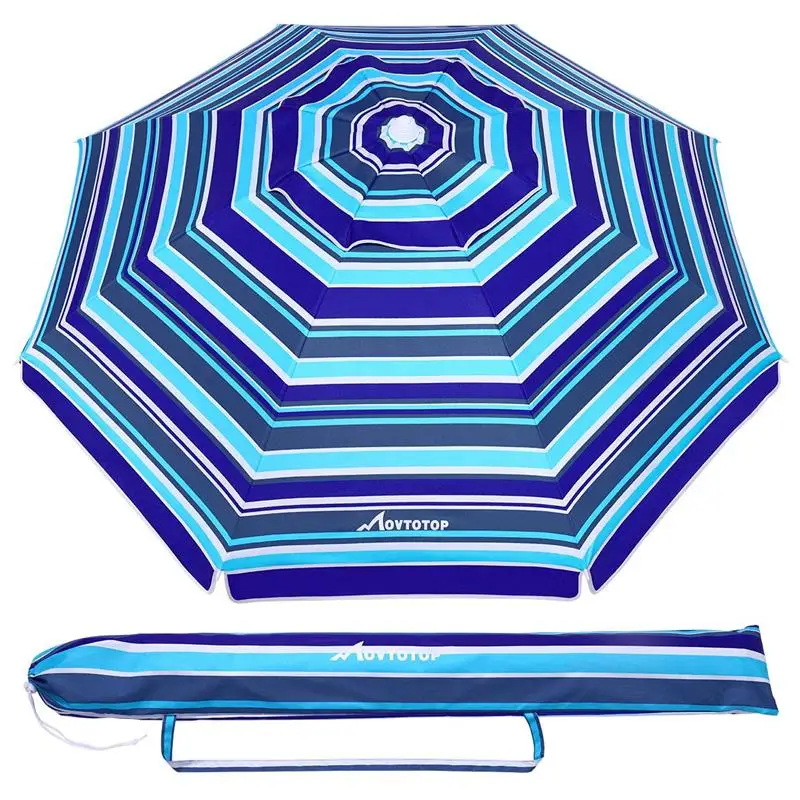 MOVTOTOP 6.5ft Beach Umbrella Striped Sun Shelter UV Protection Breathable Windproof Beach Umbrella for Beach Travel 