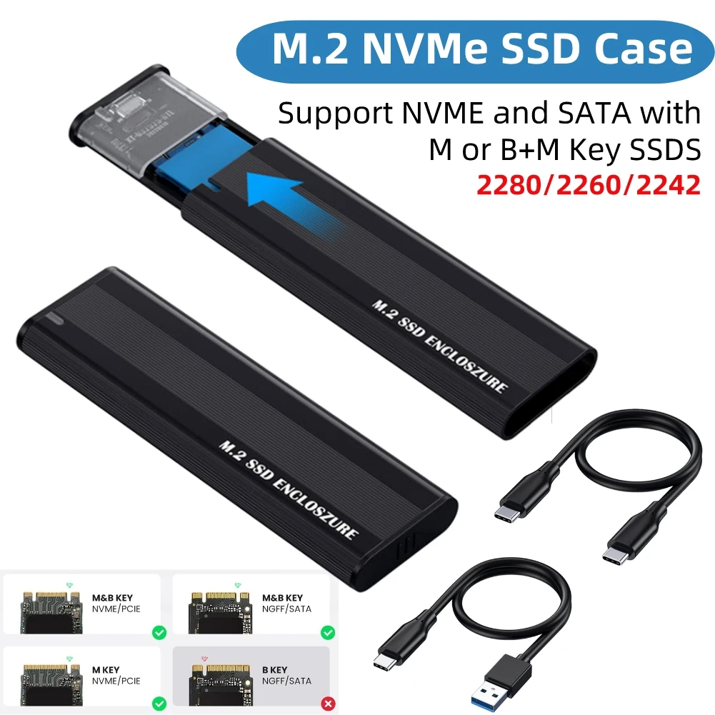 M2 Ssd Enclosure Dual Protocol M.2 Nvme Ssd Case 10Gbps Usb 3.1 Tipo C Adapter M Key Storage Box Per Ssd 2230/2242/2260/2280 M.2