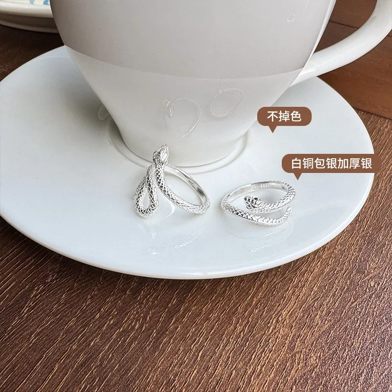 Sterling Silver Snowflake Snake Ring - Adjustable Open Band with Zirconia Accents, Minimalist Hypoallergenic Jewelry for Women