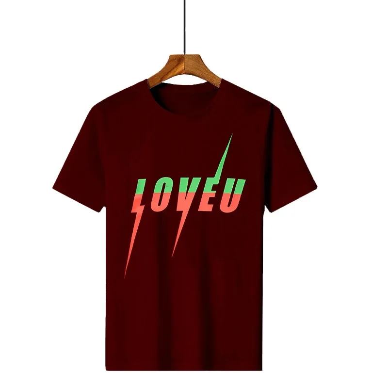 Men's Summer T-shirt Love U Letters Print 100% Pure Cotton Luxury Short Sleeve Tees Man Fashion Streetwear Y2K Tops for Male