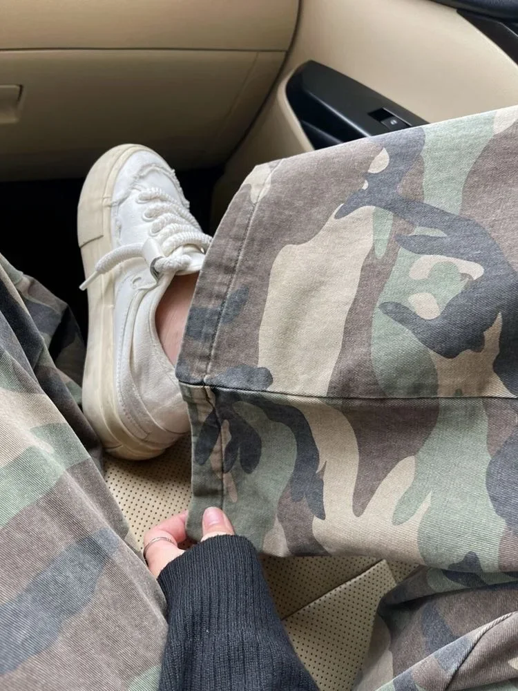 Woman American Spice Girls Camouflage Work Jeans Women Summer Flap High Street Design High Waist Straight Thin Wide Leg Trousers 4