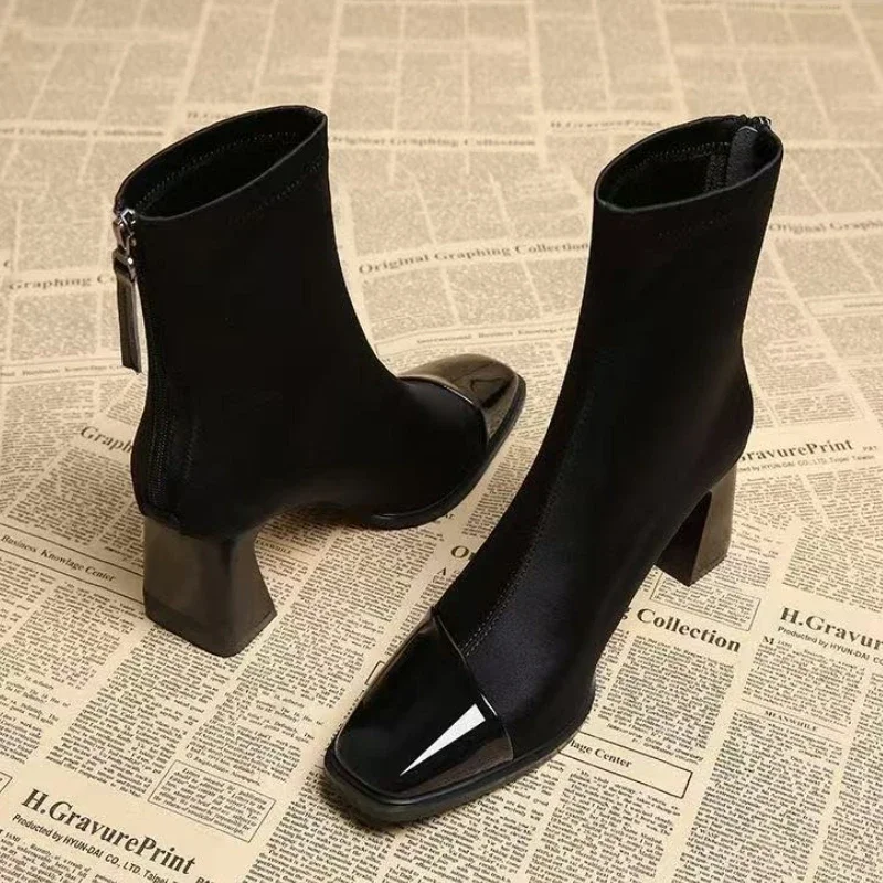 Square Toe Women Ankle Boots Suede High Heels Fashion Shoes Chunky Motorcycle Boots Trend Winter New Pumps Botas Short Boot35-40