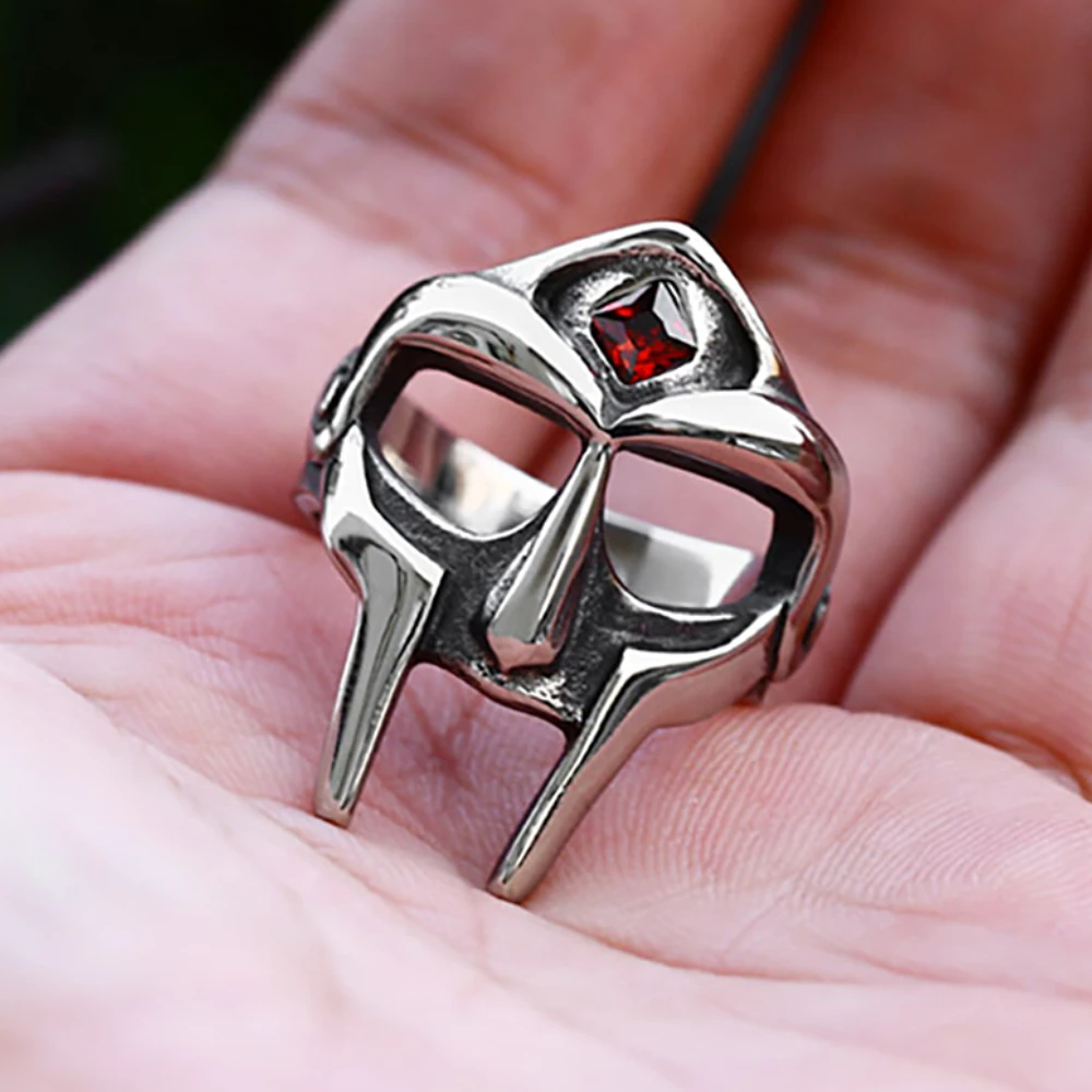 Anillo Gótico Vintage Con Máscara MF DOOM - Acero Inoxidable, Unisex - Ideal Para Looks Punk Y Regalos Originales