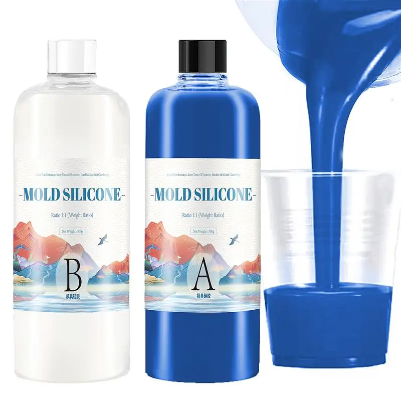 Silicone Mold Making Kit 2Bottles Liquid Silicone For Molding Making Molds Silicone Set For Molding Rubber Bubble Free Translucent Clear Mixing Ratio 1:1
