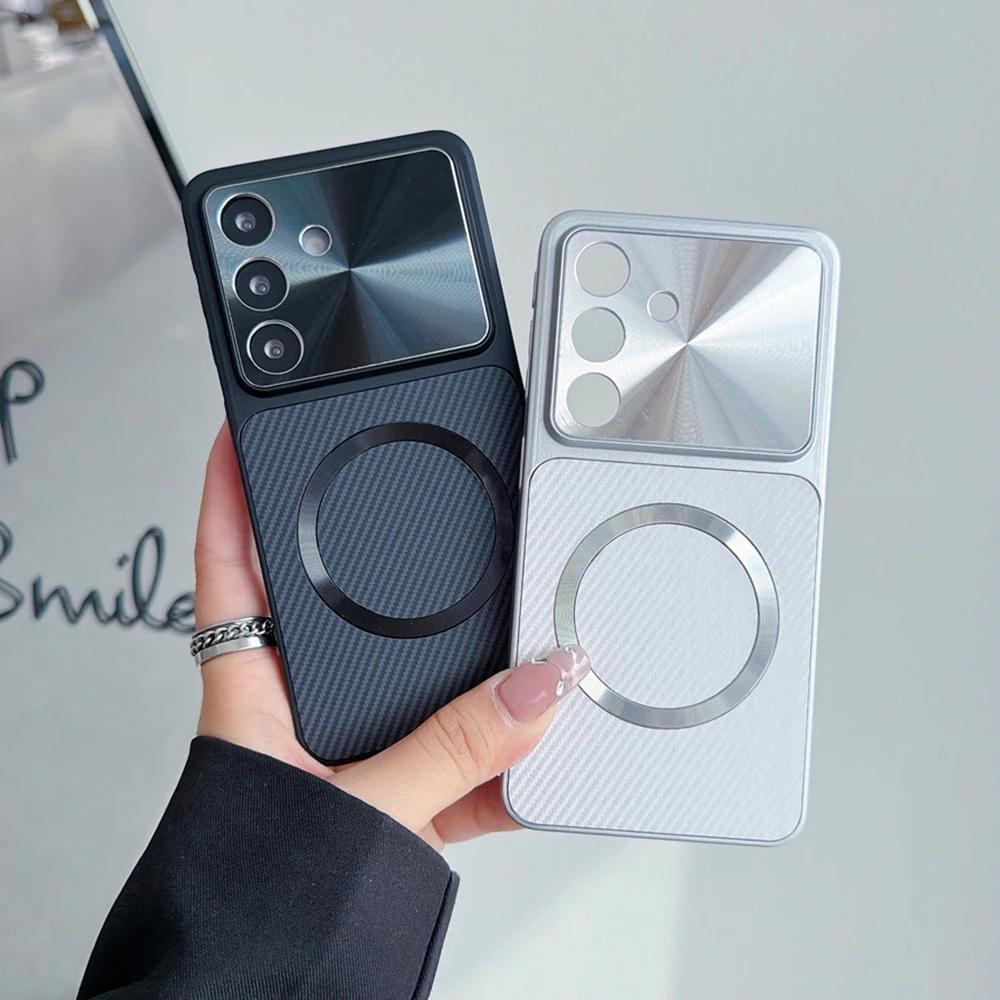 Luxury Magnetic Carbon Fiber Phone Case with Camera Protection and Wireless Charging Compatibility