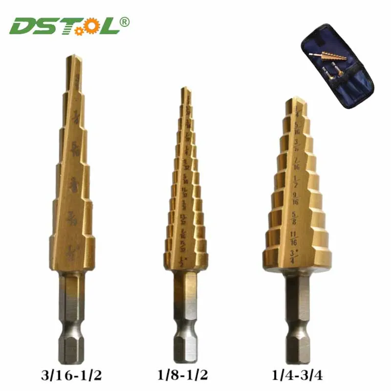 British Hexagonal Handle Step Drill HSS Reaming Hole Opening Electric Drill Reaming Tool Set Straight Groove Titanium Plated