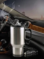 450ml Vehicle Heated Coffee Cup Stainless Steel Travel Electric Kettle 12V Heated Thermos Mug for Heating Water Coffee Milk Tea 1