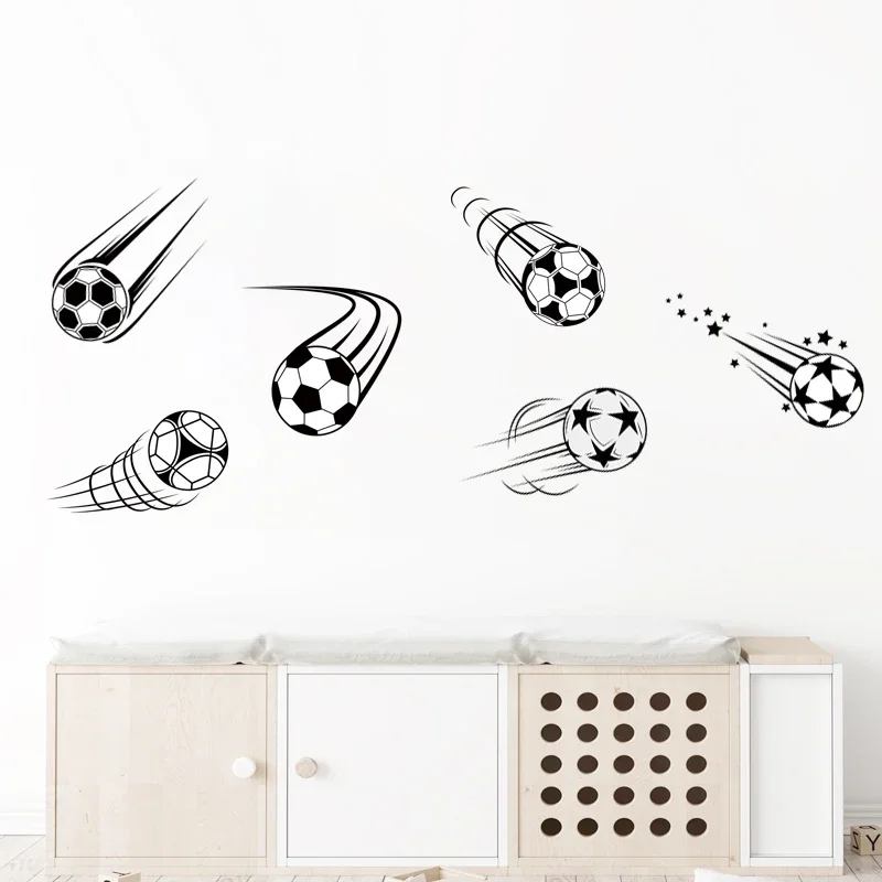 Wall Stickers Luminous Wall Stickers Vinyl Decal Stickers 6pcs Different Style Flying Football Soccer with Trace Stars Wall Stickers for Boy Bedroom Living Room Nursery Wall Decals Decor