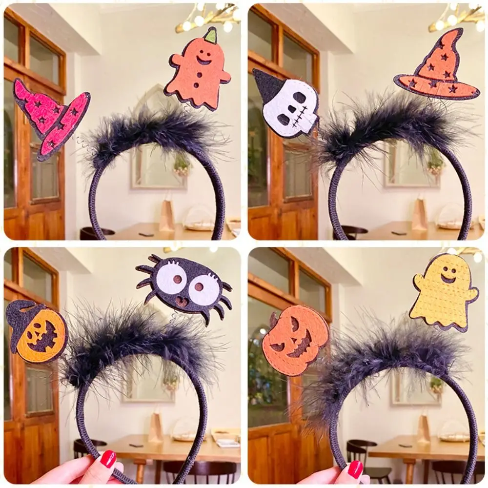 

Cartoon Halloween Feather Headband Cute Pumkin Witch Hat Ghost Headband Headwear Hairband Pumkin Hairband Girl