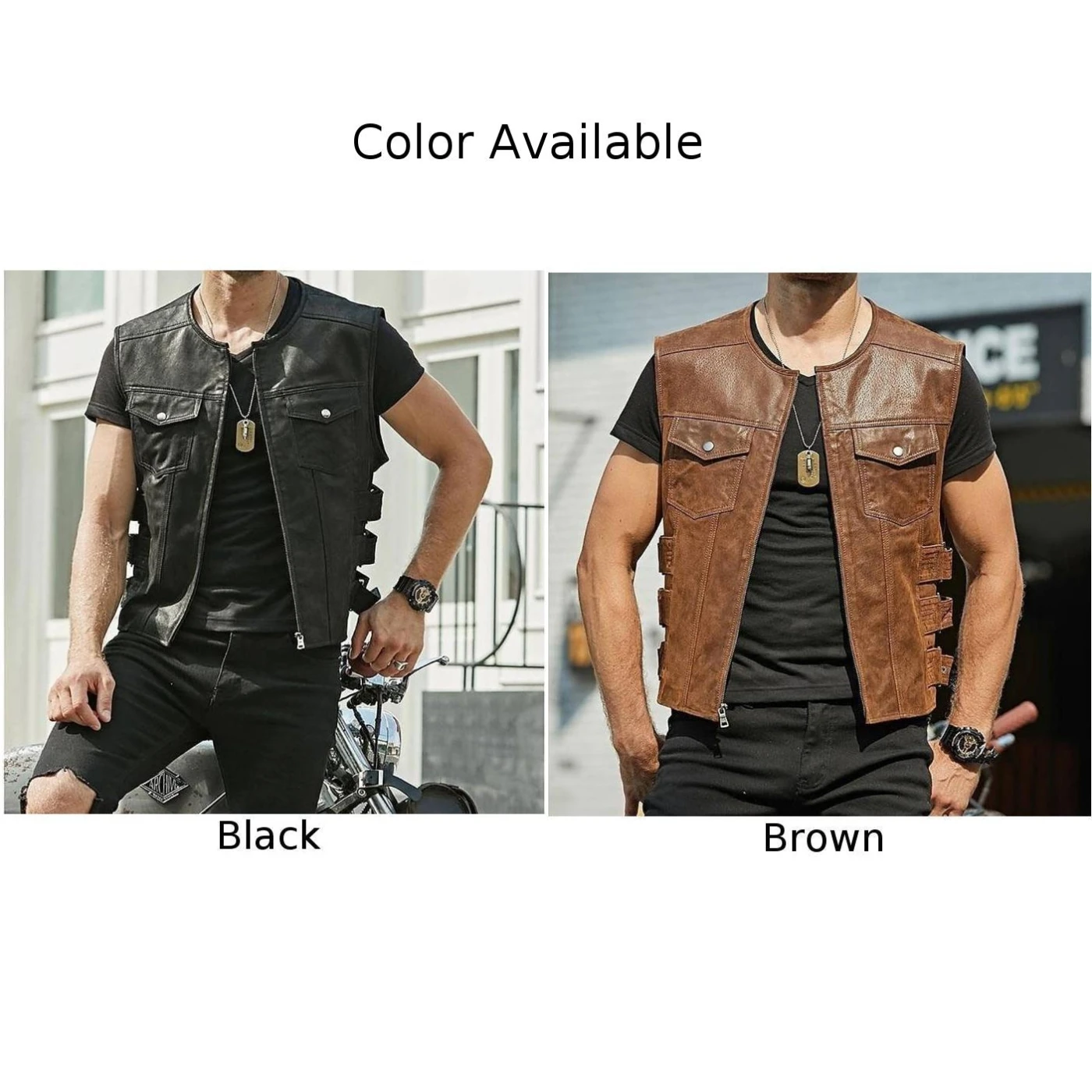 Trendy Men's Faux Leather Biker Waistcoat  Motorcycle Black Club Vest with Multiple Pockets  Sleeveless Fashion