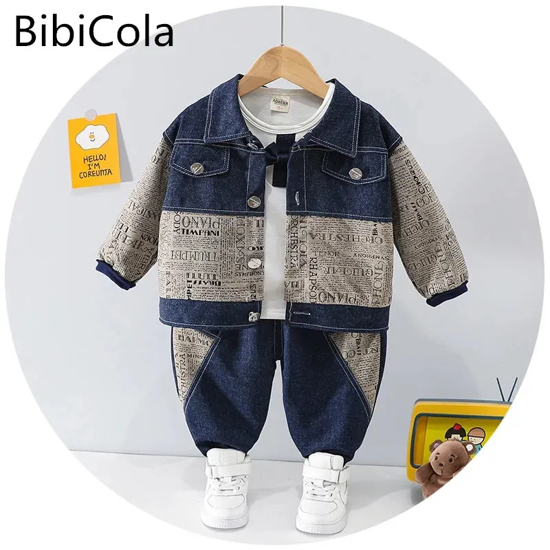 

Baby Boys Clothing Set Kids Tracksuit Spring Fall Letter Print Jacket + Pullover + Pants Suit Kids Clothes For Boys Denim Suit