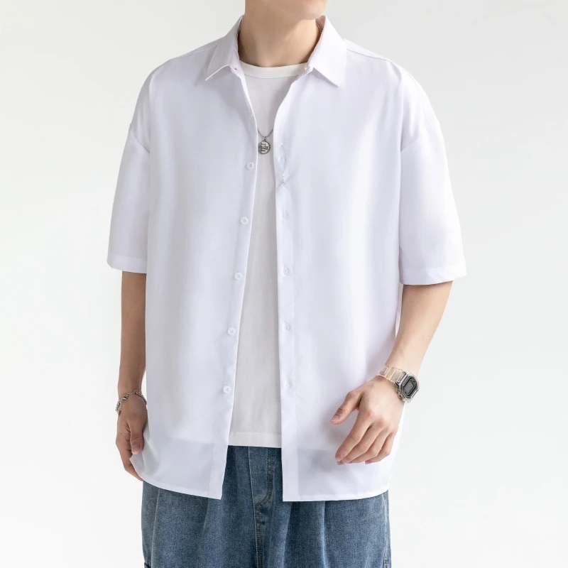 Trend Luxury Handsome High-Grade Japanese Casual Shirt Ice Silk short-sleeved Shirt Male Summer Thin Fashion Brand 3