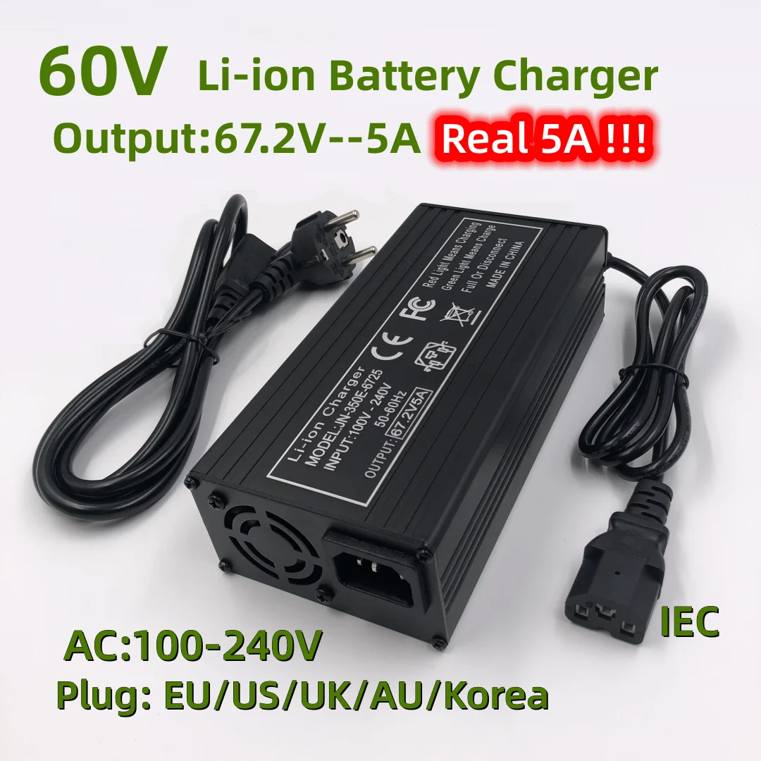 NREMPEROR 67.2V Bicycle Charger 60V Electric Battery Chargers Output 2A Lithium Battery (GX16 3-Prong ① ③